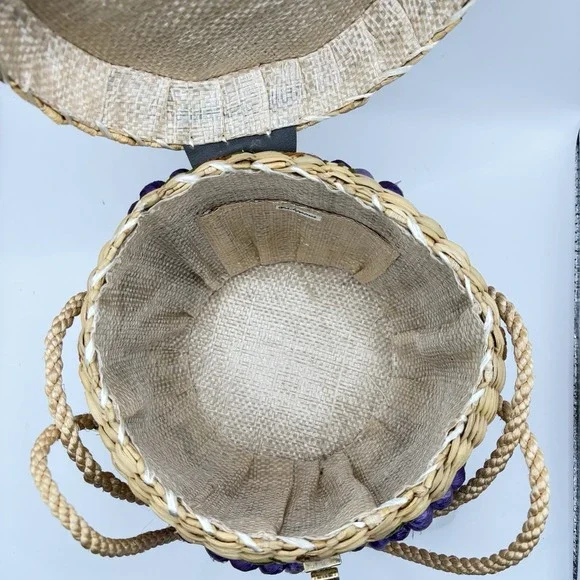 Vintage‎ Wicker Purple Grapes Basket Handbag Made In Philippines - Picture 8 of 12